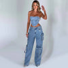 Women&#39;s American-style Low Waist Three-dimensional Pocket Stitching Jeans