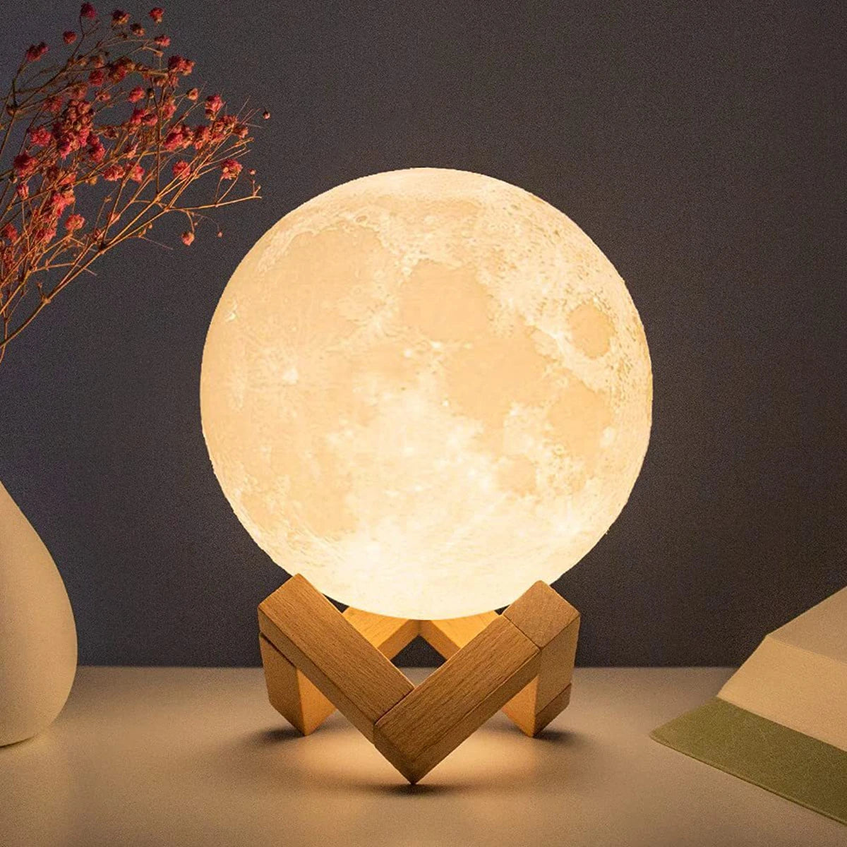 D5 8Cm Moon Lamp LED Night Light Battery Powered with Stand Starry Lamp Bedroom Decor Night Lights Kids Gift Moon Lamp Xmas Gift