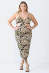 Olive Plus Size Printed Bow Cut-Out Sleeveless  Midi Dress
