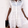 Sexy Lace Shirts Embroidery Two Piece Set Summer Women Two Piece Set Casual Hollow Buttoned Shirt Top Pocket Design Shorts Set